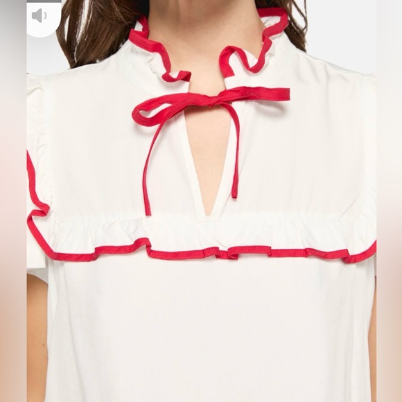 NWT Dangerfield White/Red Retro Little Bitter Frilly Cottage Blouse Top Size 18 - Picture 3 of 11